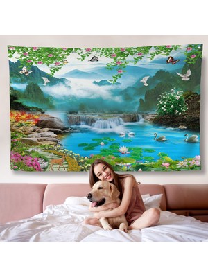 Renkli Çiçekler ve Şelale Manzara Duvar ÖRTÜSÜ-7197