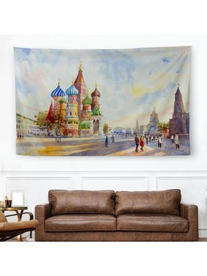 Kremlin ve Kızıl Meydan Aziz Basil Katedrali Moskova Duvar ÖRTÜSÜ-HALISI-3559