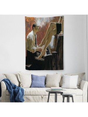 Piyano Çalan Adam ve Kadın Duvar Örtüsü - HALISI-6191