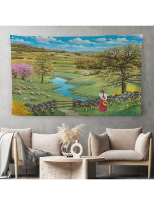 Akarsu Kenarındakı Rus Köylü Kızı Dekoratif Duvar ÖRTÜSÜ-HALISI-6536