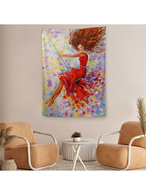 Salıncaktaki Kırmızı Elbiseli Kız Duvar Örtüsü - HALISI-6317