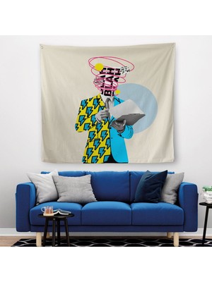 Çizgi Roman Kahramanı Kahvesini Yudumluyor Pop Art Kanvas Duvar ÖRTÜSÜ-HALISI-5800