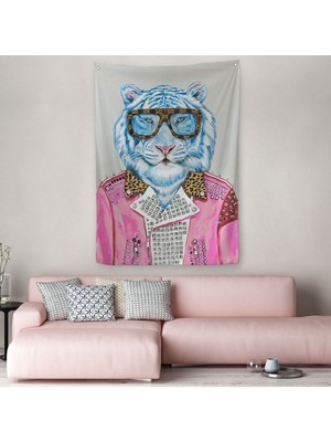 Tüketim Bağımlısı Pembe Ceketli Kaplan Duvar Örtüsü - HALISI-6156