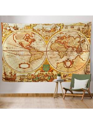 Duvar Örtüsü Eski Wintage Dünya Haritası Kaliteli Kanvas Duvar HALISI-4055