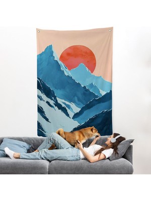 Dağların Arasındaki Soyut Güneş Manzara Duvar ÖRTÜSÜ-7620