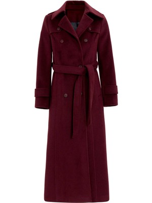 Pelerin Detaylı Kruvaze Uzun Boy Kaban Mürdüm 3087