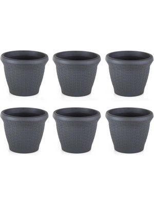 Omnipazar SO-HS05 Plastik Hasır Desenli Saksı 25 Lt Antrasit 6 Adet