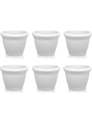 Omnipazar SO-HS05 Plastik Hasır Desenli Saksı 25 Lt Kirli Beyaz 6 Adet