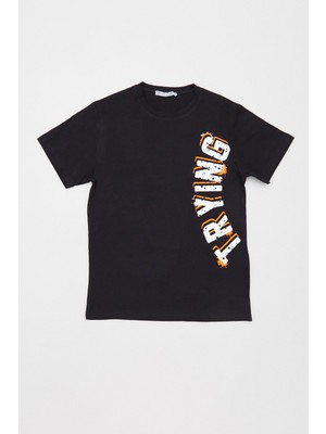 %100 Pamuk Trying Baskılı Erkek Çocuk Tişört