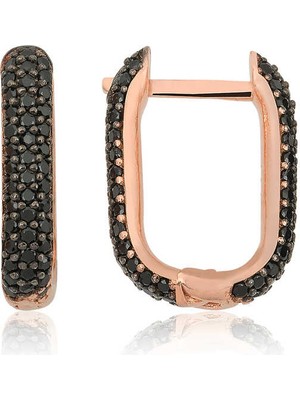 Stil Love Gümüş Çift Taraflı Siyahtaşlı J Bayan Küpe