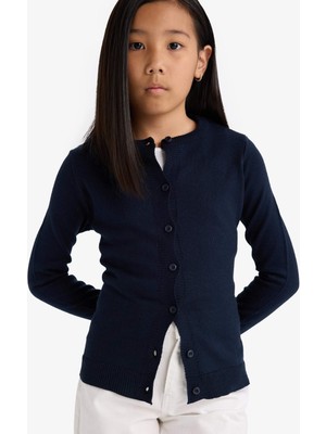 DeFacto Kız Çocuk Bisiklet Yaka Düğmeli Okul Triko Hırkası N8407A625AU