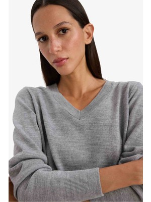 DeFacto Relax Fit Yumuşak Dokulu V Yaka Basic Triko Kazak C4024AX25WN