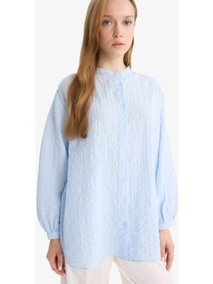 DeFacto Relax Fit Bisiklet Yaka Gofre Dokulu Uzun Kollu Tunik D4145AX25AU