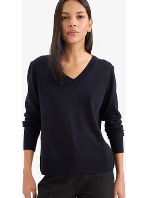 DeFacto Relax Fit V Yaka Triko Kazak C4024AX25WN