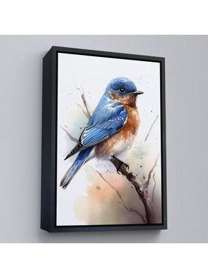 Pamuk's Design Siyah Çerçeveli Soyut Mavi Kuş Tablosu