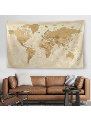 Dünya Haritası Dekoratif Kanvas Duvar Örtüsü-Halısı 1086