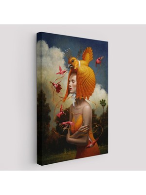 Pamuk's Design Gerçeküstü Yağlıboya Kadın Kuş Steven Kenny Kanvas TABLO-5225