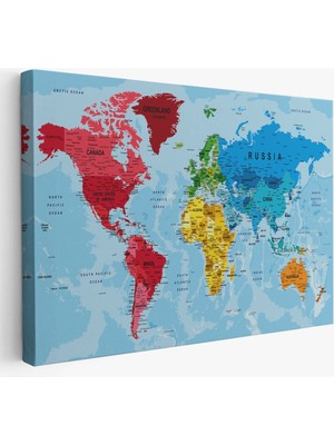 Pamuk's Design Dünya Haritası Kanvas Tablo Çok Ayrıntılı Dekoratif ve Okyanuslu 2181