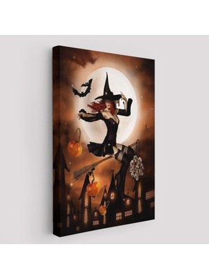 Pamuk's Design Süpürge ile Uçan Cadı, Cadılar Bayramı Hediyesi, Hellowen Tablo -6271