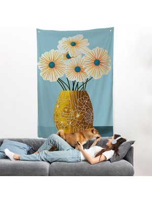 Pamuk's Design Vazo İçindeki Beyaz Çiçekler Duvar ÖRTÜSÜ-7569