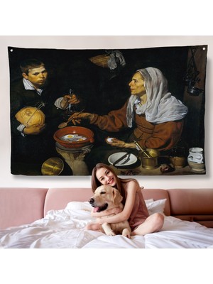 Pamuk's Design Diego Velázquez - Yumurta Pişiren Yaşlı Kadın Duvar Örtüsü - Old Woman Frying EGGS-7051