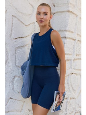 Jerf Aura Crop Atlet Lacivert Kadın İçin %100 Pamuklu Rahat Kesim Günlük Kullanım