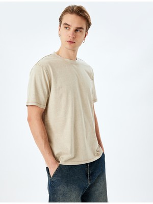 Pamuklu Yıkamalı Regular Fit Kısa Kollu Bisiklet Yaka Tişört