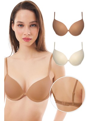 Cottonhill Kadın Balenli Push Up Sütyen 2'li Paket-3 Yumuşak Pamuklu Kumaş ile Gün Boyu Destek