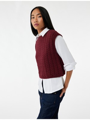 Kolsuz Bisiklet Yaka Saç Örgü Süveter