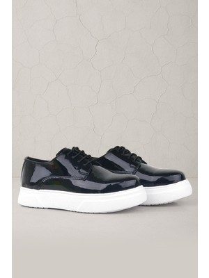 Rakerplus Derby Siyah Rugan Beyaz Taban Çocuk Klasik Ayakkabı