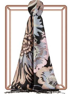 Siyah Füme Nihavent Desenli Ipek Şal