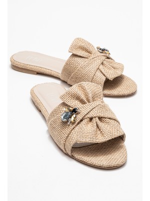 Donald Bej Hasır Fiyonklu Arı Tokalı Kadın Terlik