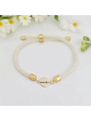 14 Ayar Altın Plakalı Kılıç Temalı Beyaz Örgülü Yuvarlak Motifli Hediye BILEKLIK-476SEMBOL