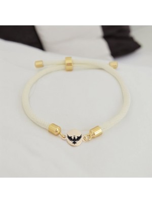 14 Ayar Plakalı Altın Kartal Temalı Beyaz Örgülü Yuvarlak Motifli Hediye BILEKLIK-476SEMBOL