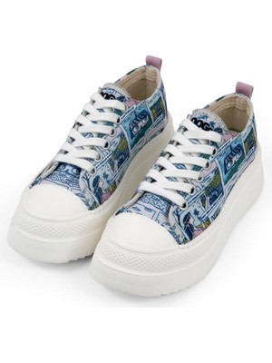Kadın Vegan Mavi Kalın Taban Sneakers - Already Lost Tasarım
