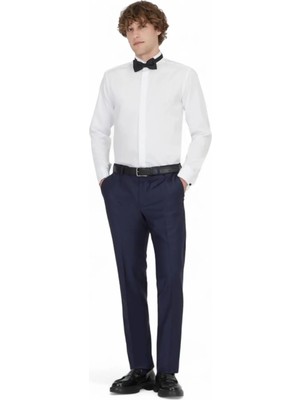 Beyaz Düz Slim Fit Duble Manşet Ata Yaka Smokin Gömlek