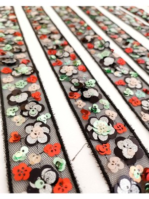 Altay Aksesuar Pullu Simli Çiçek Desenli Tüllü Şerit