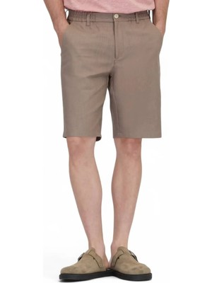 Koyu Vizon Dokuma Jogging Fit Casual Pamuk Karışımlı Bermuda