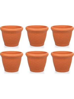 Omnipazar SO-HS03 Plastik Hasır Desenli Saksı 10 Lt Kiremit 6 Adet
