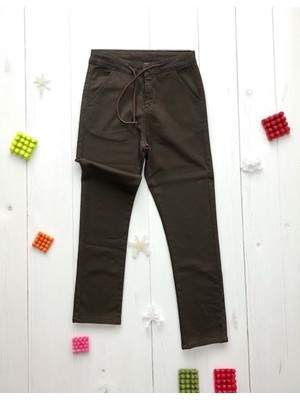 Bel Bağcıklı Dokuma Pantolon Kahverengi