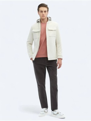Açık Bej Regular Fit Kapüşonlu Casual Dokuma Mont