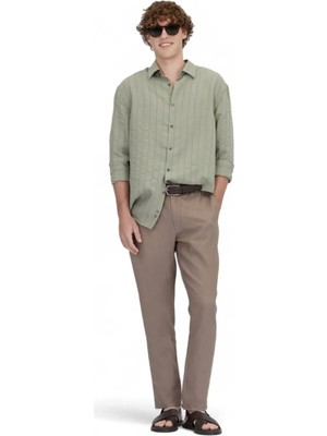Haki Oversize Fit Dokuma Casual Gömlek
