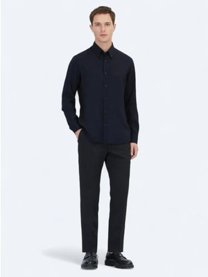 Siyah Regular Fit Dokuma Casual Gömlek