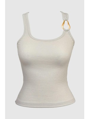 Cottonhill Bej Pamuklu Kalın Askılı Fitilli Toka Detaylı Kadın Atlet