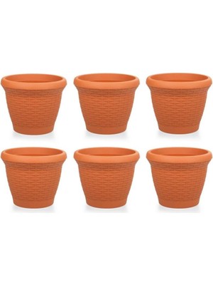 Omnipazar SO-HS04 Plastik Hasır Desenli Saksı 15 Lt Kiremit 6 Adet