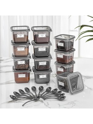 12'li Set Sızdırmaz Kapaklı Kare Erzak Saklama Kabı Antrasit 12 x 0.50 Lt Etiketli