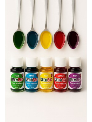 Deembro 5'li Sıvı Gıda Boyası Mavi-Yeşil-Kırmızı-Turuncu-Mor Özel Kutulu 5 x 10 ml