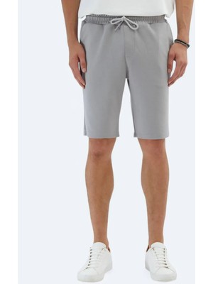 Gri Düz Örme Jogging Fit Spor Bermuda
