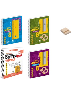 Çanta Yayınları Lgs 8. Sınıf Matematik Fen Bilimleri Türkçe ve Inkılap Kazandıran Defter 4lü Set + Telefon Tutucu