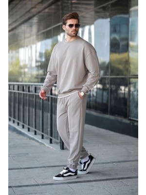 Boyalı Gri Bisiklet Yaka Basic Erkek Eşofman Takımı E7323